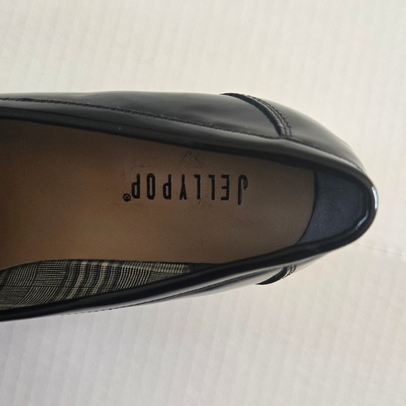 Jellypop Women's Black Patent Lug Sole Loafers Chunky Heel Bit Detail Size 10 - Picture 9 of 10